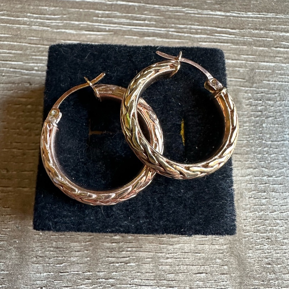 AK 925 Rose Gold Turkey Byzantine Braided Hoop Earrings Pink Snap Closure